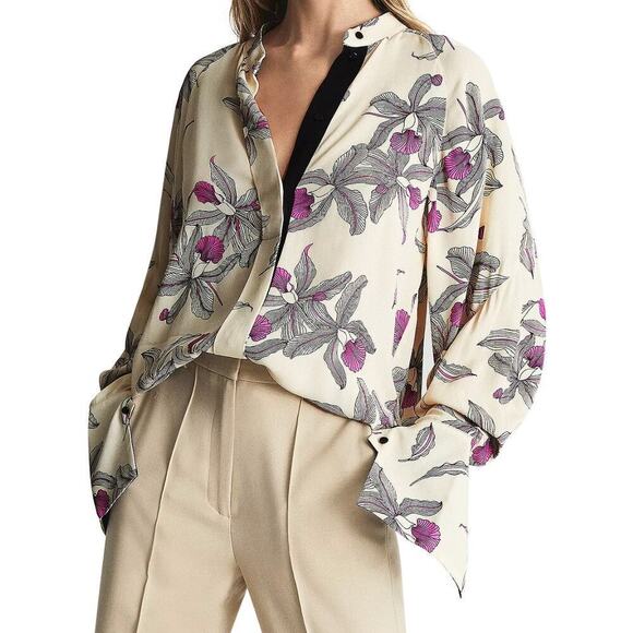 REISS TILLY ORCHID PRINT BLOUSE SIZE 0 NWT - Picture 1 of 9